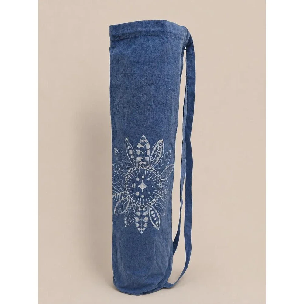 Handmade Cotton Yoga Bag | Indigo Batik Yoga Mat Tote | Drawstring Yoga Carrier